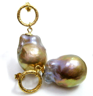 Gold Fireball Pearl Earrings